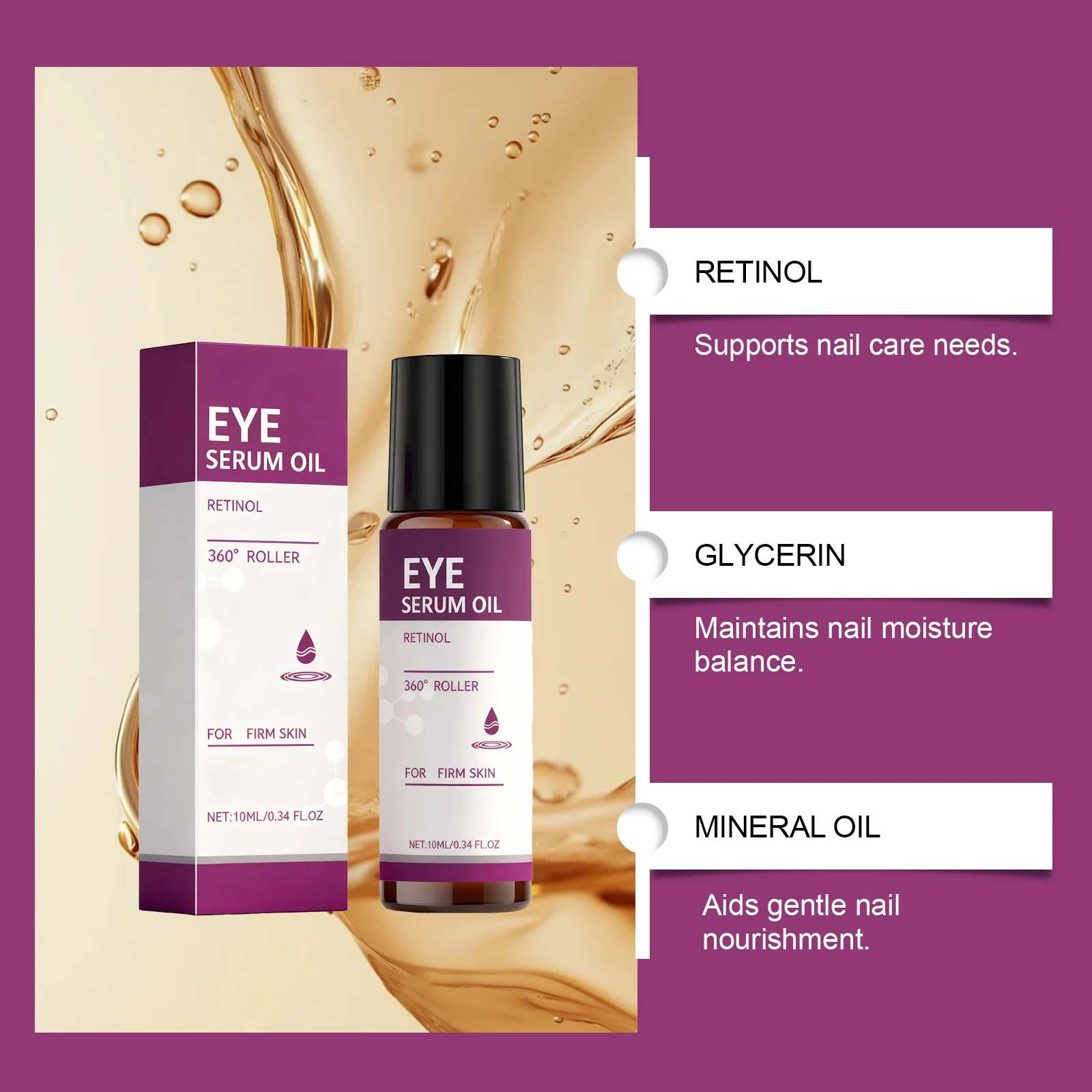 Retinol Under Eye Serum for Dark Circles Puffiness Wrinkles Fine Lines Firming Brighten Eye Roller Serum with 360° Massage Ball