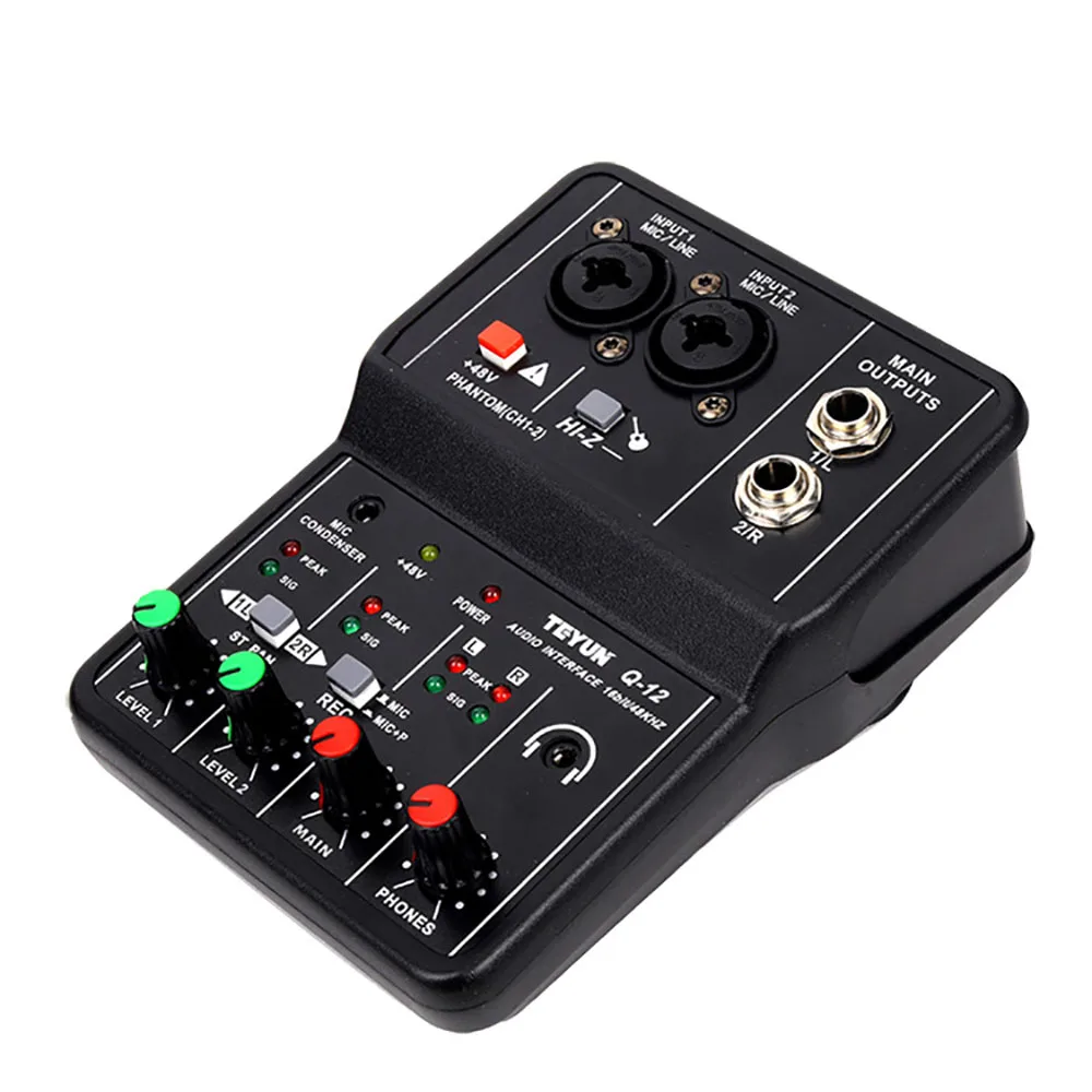 Q-12 Professional Audio Mixers Sound Card with Monitor Electric Guitar Live Broadcast Recording for Studio Singing Computer PC