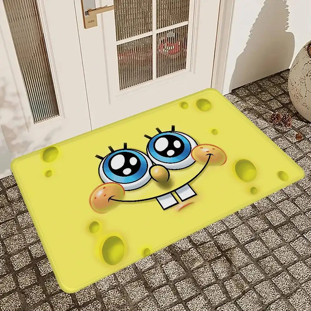 Cute S-Spongebobs Anime Floor Mat Non-Slip Laundry Room Mat Laundry Decor Balcony Child Living Room Bedside Mats