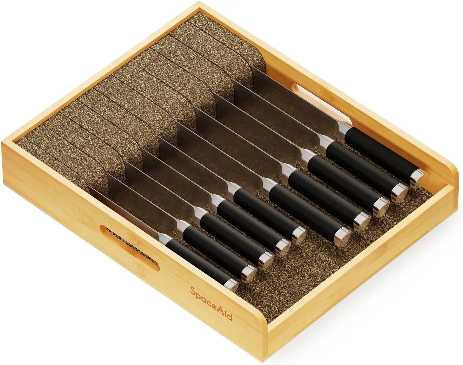 

Большой бамбуковый органайзер для ножей в ящик, лоток-держатель для кухонных приборов в ящик