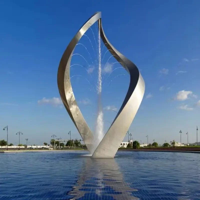 Outdoor Modern Popular Metal Welding Abstract Art Design Sculpture Large Stainless Steel Water Fountain Sculpture