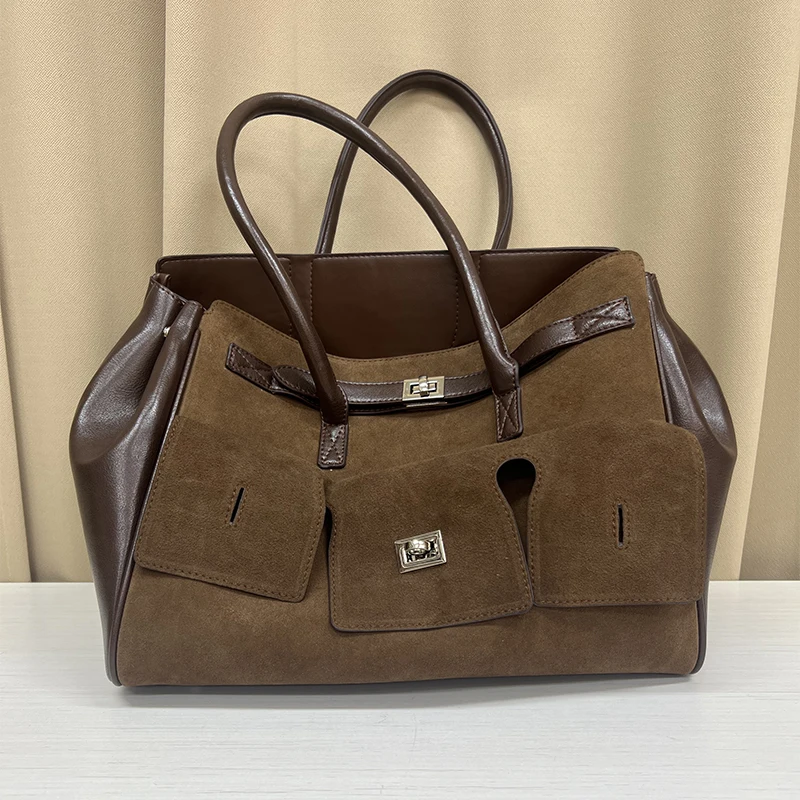 

Retro Fashion Tote Bag New Style Simple Casual Bag Large Capacity Versatile Commuter Bag High-quality Nubuck Leather Women's Bag