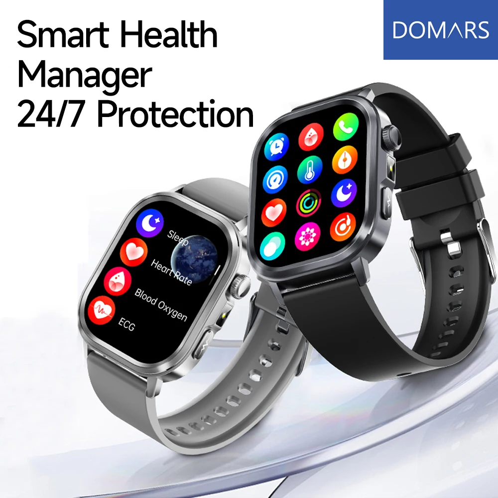 Domars smartwatch with AI-powered Q&A ECG Heart Rate Monitoring, Sleep Monitoring SOS Emergency Call System and 380mAh Battery