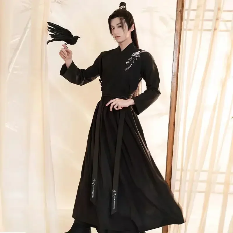 

Chinese Martial Arts Stage Cosplay Costumes Carnival Halloween Men Women Couple Ancient Black Hanfu Dresses Suit Plus Size 3XL