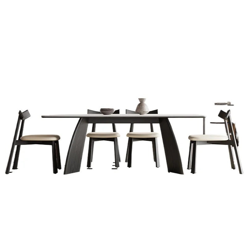 French retro solid wood dining table, modern simple rock slab family home small apartment American style