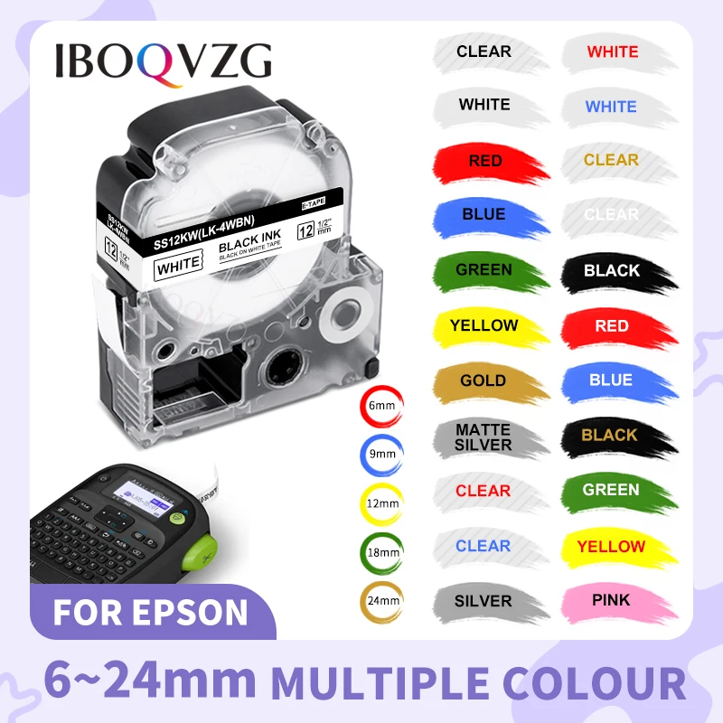 6mm-24mm Label Tapes SS12KW SS18KW Compatible For Kingjim EPSON Label Printer LW-300 LW-400 LW-500 LW-600P LW-700 Labeller