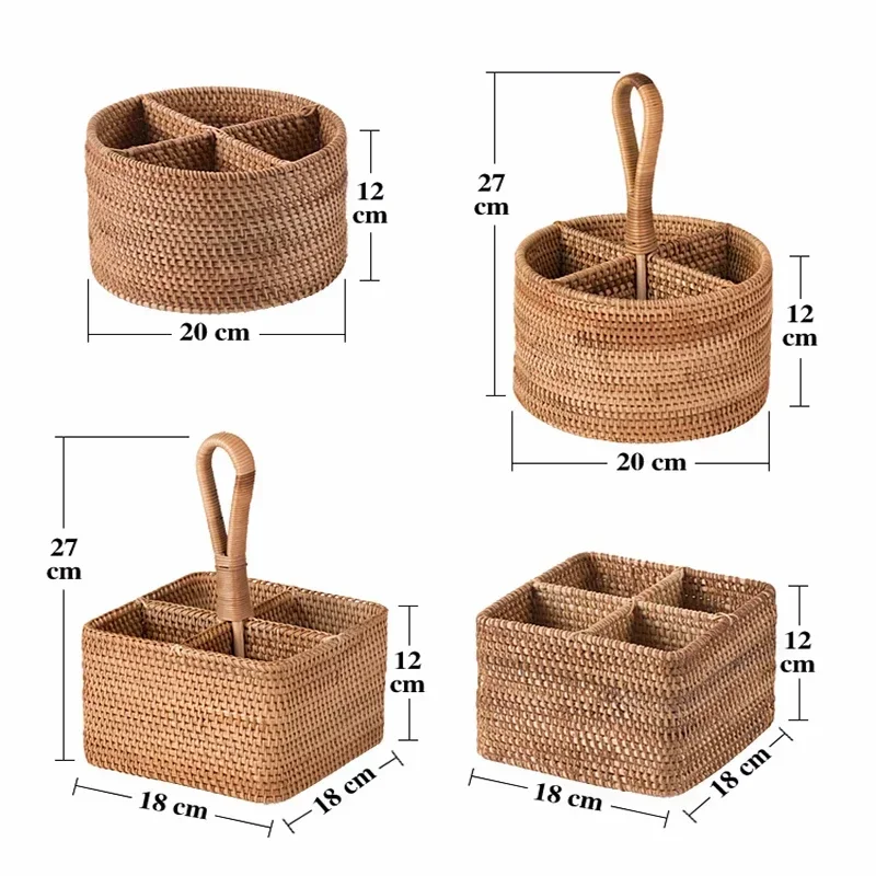 Hand-woven Wicker Desktop Storage Basket Portable Four-compartment Storage Fruit Basket Household Storage Basket Home Decoration