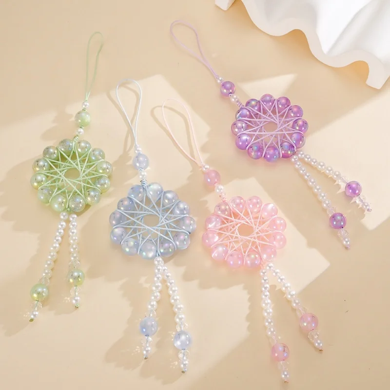 Dreamcatcher Mobile Chain Keyring Colored Bead Phone Strap Dream Catcher Keychain for Car Bag Accessories Jewelry DIY Crafts