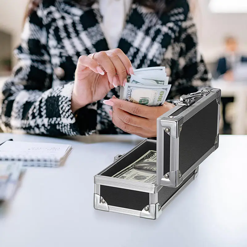 Scatola di alluminio multifunzionale 18x11x5,8 cm Organizzatore di parti di precisione Scatola di visualizzazione per gioielli Organizzatore di contanti nero Fermasoldi