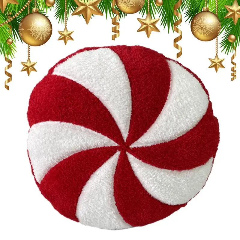 

Christmas Candy Cane Throw Pillow Soft Sofa Cushion Festival Red Spiral Peppermint Decorative Pillow Doll For Christmas Decor