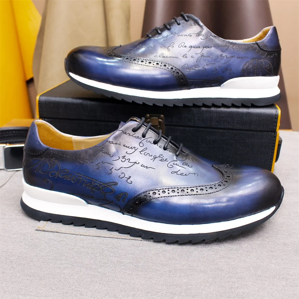 High End Leather Handmade Shoes, Lace Up Height Increasing Casual Shoes, Fashionable and Comfortable Office Dress Men's Shoes