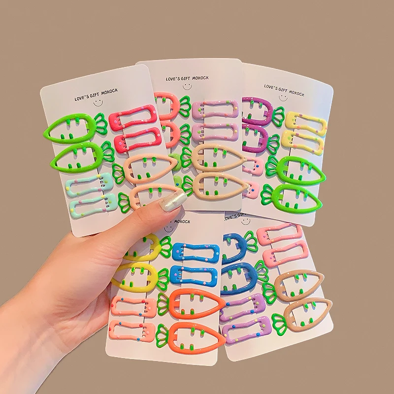 8 ピース/セット新しい子供素敵な色ニンジン形のヘアクリップ女の子水玉飾りバレッタヘアピン子供ヘアアクセサリー