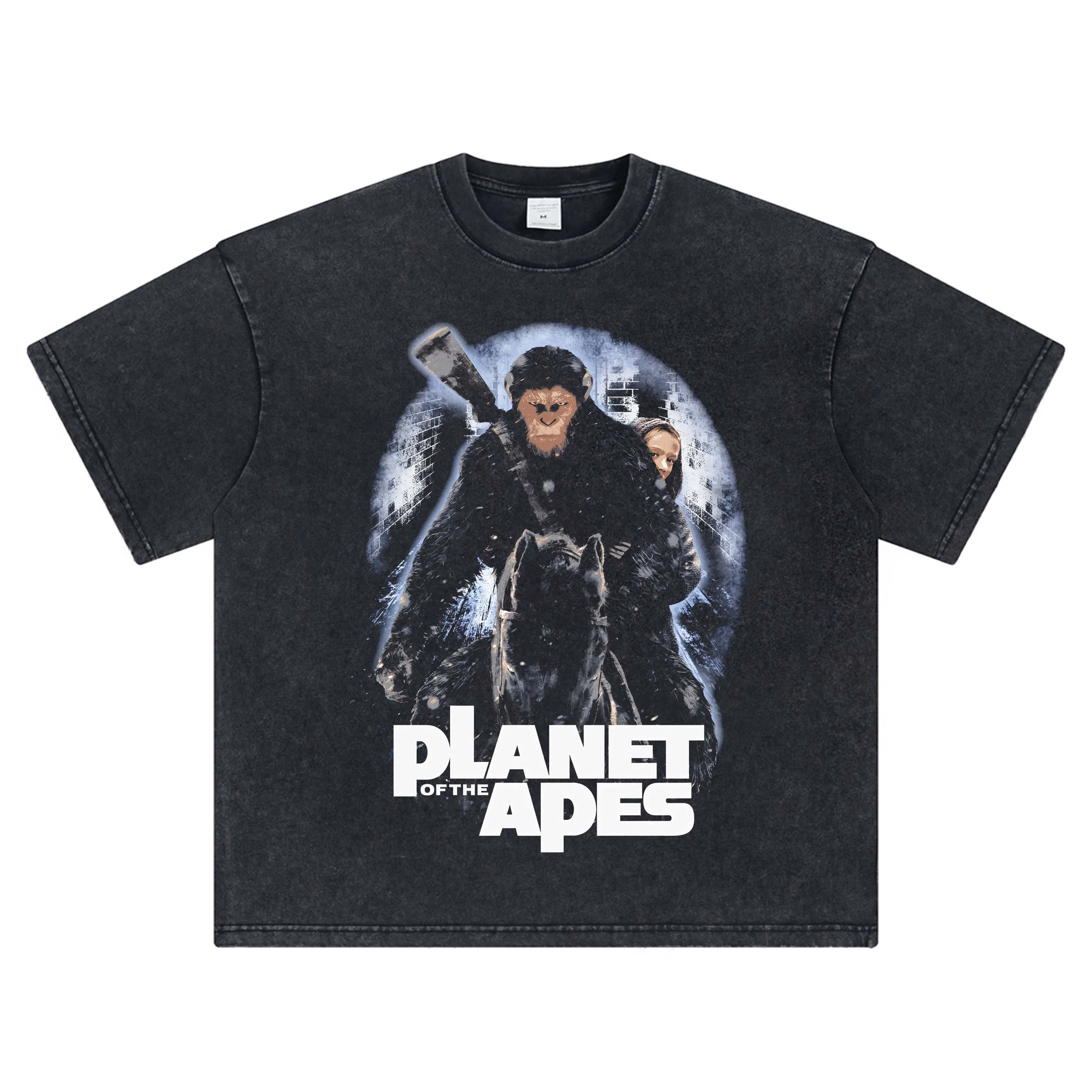 

2025 "Rise of The Planet of The Apes" Movie T-shirt, Caesar Retro Print Short-sleeved Pure Cotton T-shirt for Both Men and Women
