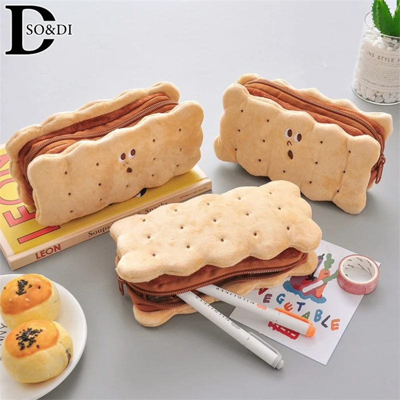 Kawaii Pencil Caes High Capacity Plush Cookies Pen Bags Cute Cartoon Brown Pen Box for Girls 0ffice School Supplies Stationary