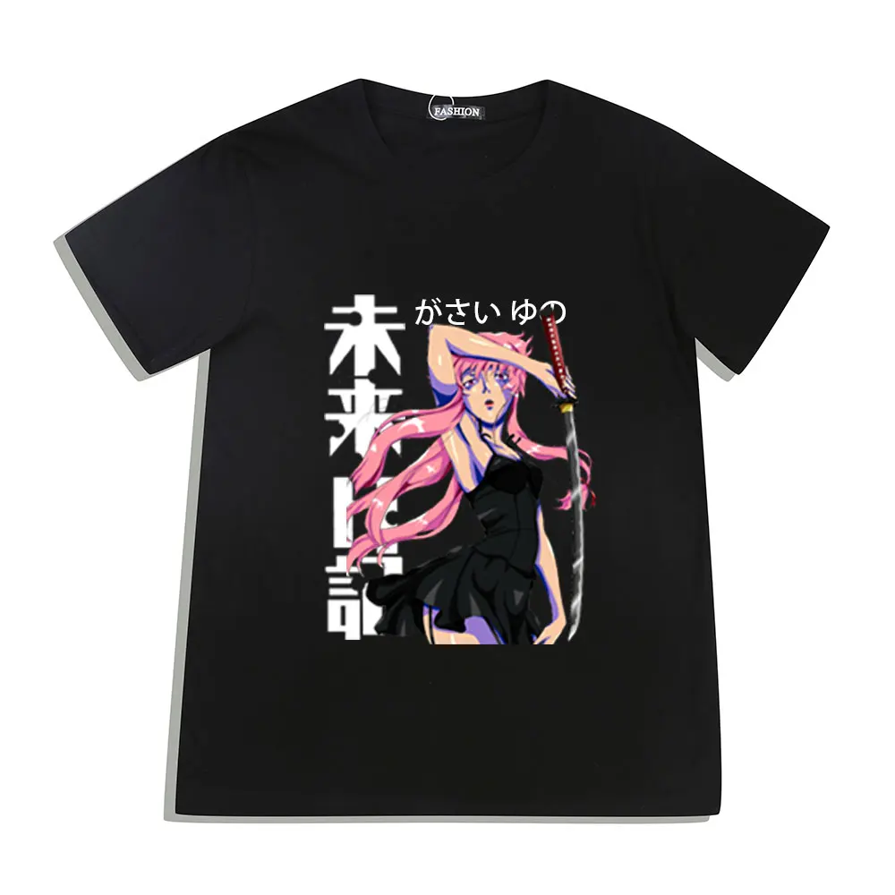 Yuno Gasai Mirai Nikki Tshirts Men Short Sleeve Casual T Shirt Trendy Japan Manga Future Diary T-shirt Pure Cotton Tee Clothing