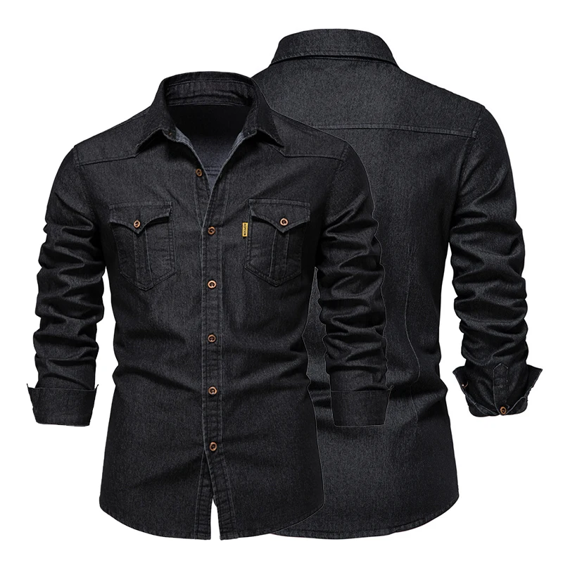 100% Cotton Men\'s Denim Long Sleeve Shirt Four Seasons New Business Fashion Retro Casual Shirt Jacket Male Brand Clothes