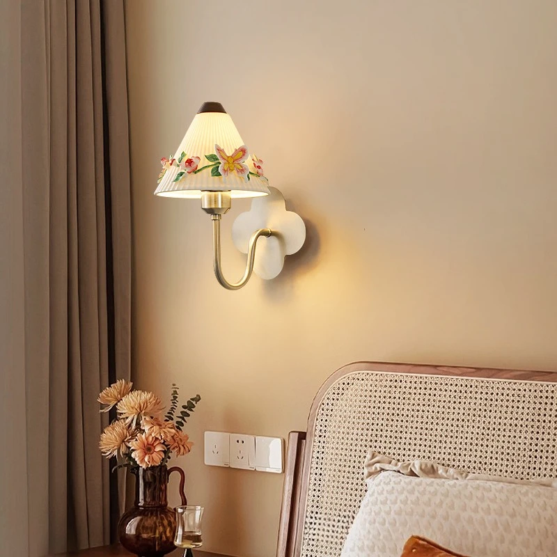 French Romantic Atmosphere Ceramic Flower Wall Lamps Designer Artistic Decor Sconces Living Room Bedroom Staircase Light Fixture