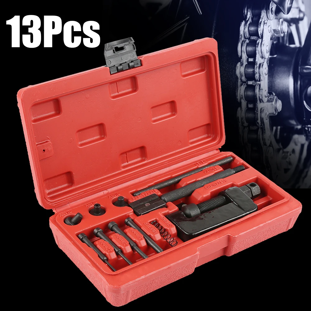 Kit di 13 Pezzi per Taglio e Rivettatura Catene Moto con Custodia