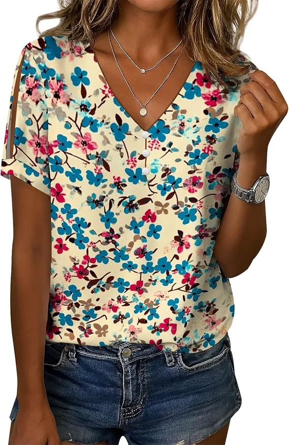 

Women's pleated shirts, casual flowy tops, elastic loose women's solid color simple shirts, sexy v-neck shirts