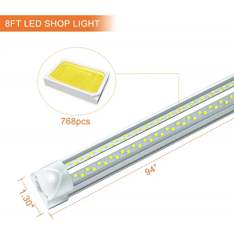 Imagem -02 - Luzes Led Shop com Plugue para Oficina de Garagem 8ft 8ft 100w 15000lm 6000k 12 Pack