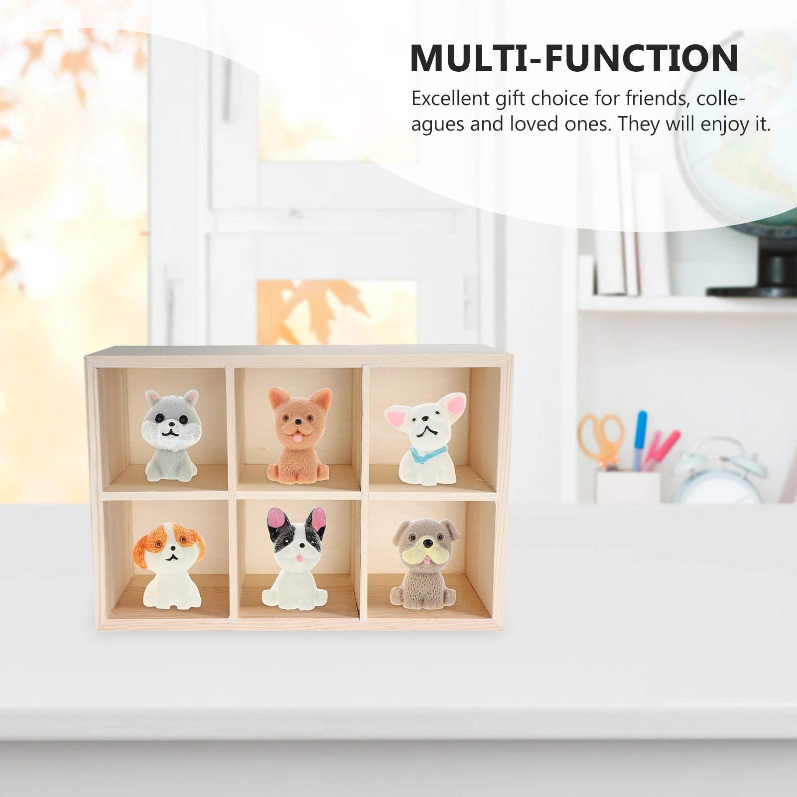 

2pcs Wooden Storage 6 Grids Stationery Organizer Desktop Sundries Container Home Office Wooden Box For Tools Keys Small