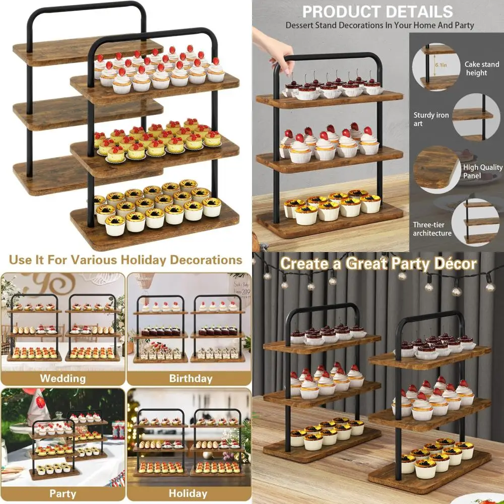 

Деревянная подставка для кексов из двух частей, 3-уровневый держатель для десерта, вмещает 50 кексов, башня для кексов для дисплеев для вечеринок