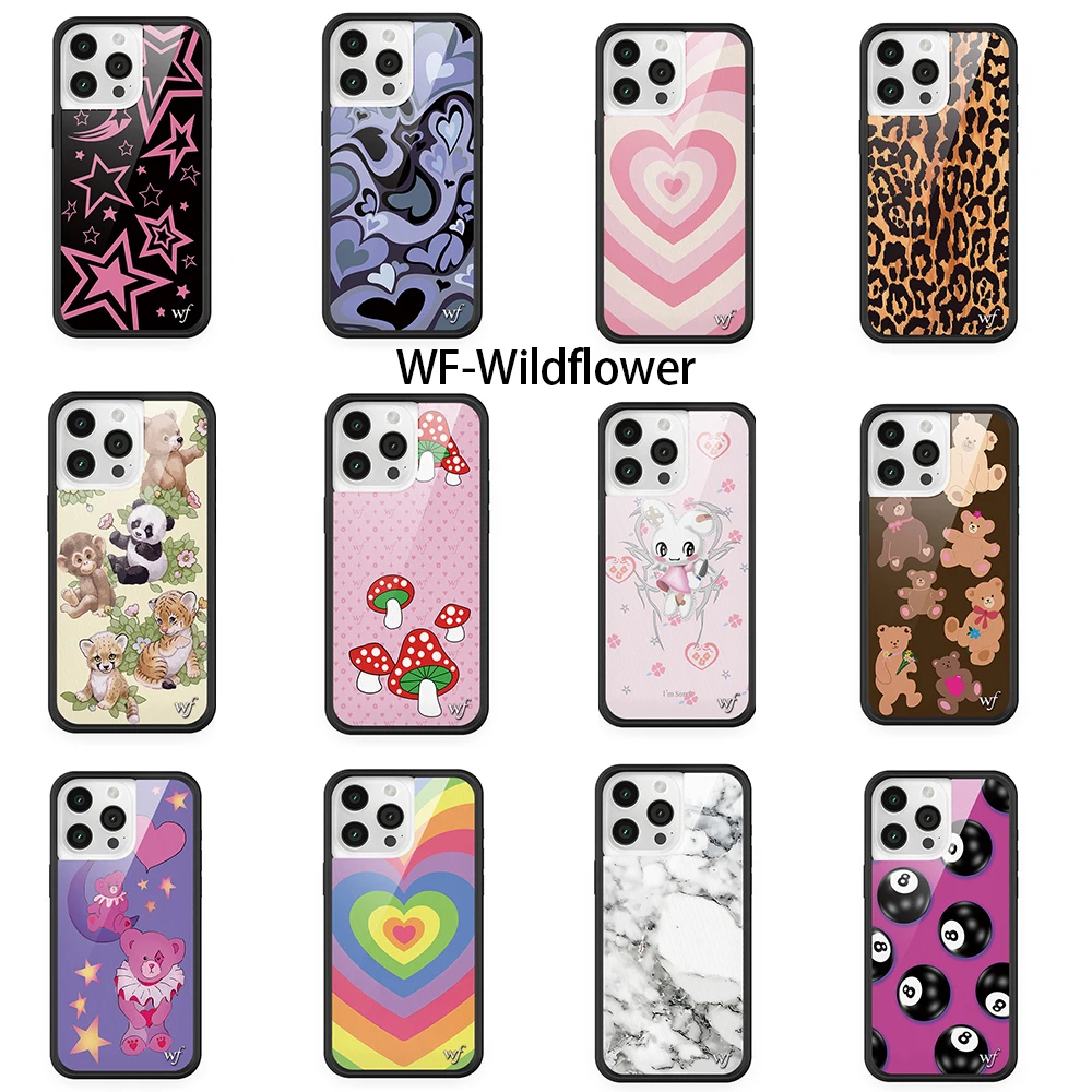 Wildflower 3D Cartoon Cute Bear Panda Mushroom Phone Case For iPhone 14 13 12 15 Pro 16 Pro Max WF Luxury Leopard Marble Cover