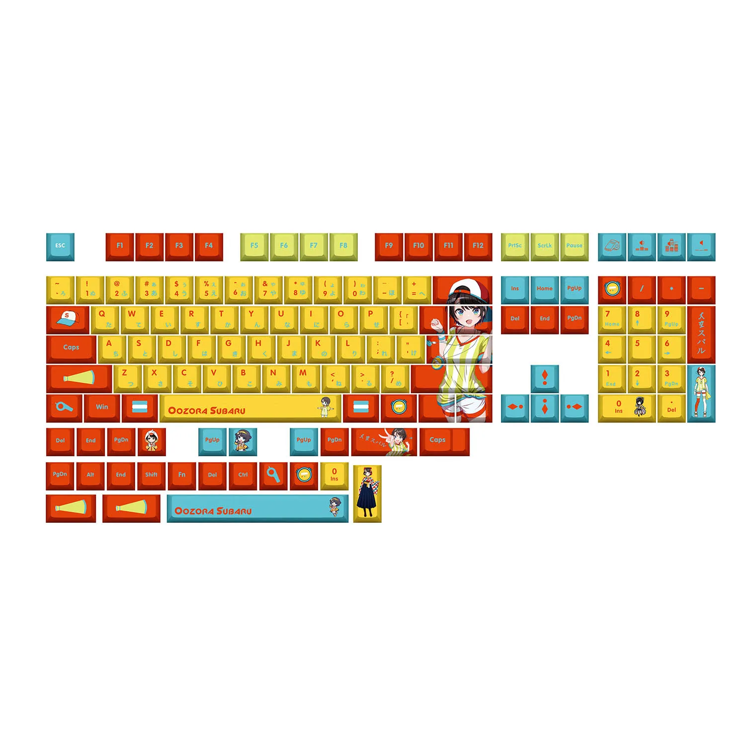 Oozora Subaru Key Cap Hololive Vtuber Key Cover PBT DYE Sublimation Cherry MX Cross Axis Switch Keycap for Mechanical Keyboard