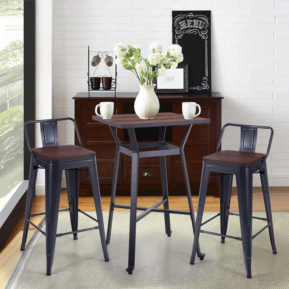 木製天板の正方形カウンターハイトダイニングテーブル、キッチン、パブ、ビストロ、レストランの設定に最適