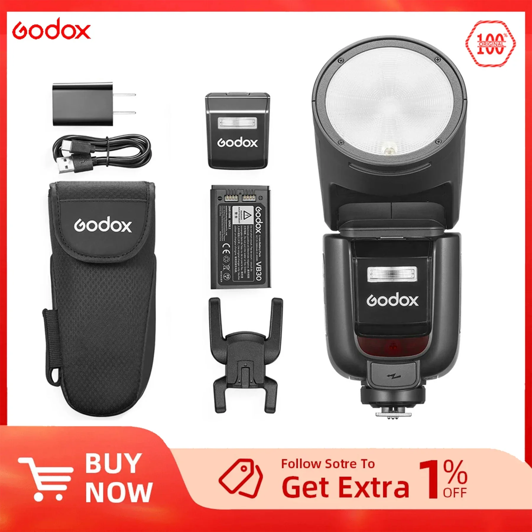 Godox V1 Pro V1Pro V1-C V1-N V1-S V1-F TTL Li-ion Round Head Camera Flash Wireless Speedlight For Canon Sony Nikon Fuji Olympus