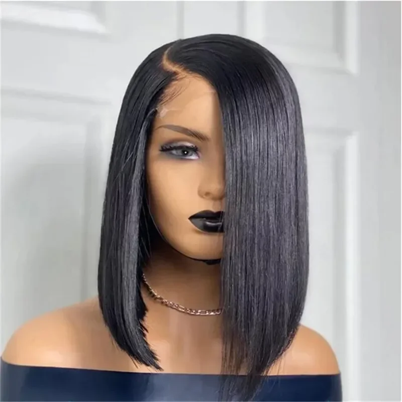 Wig rambut pesta wanita, rambut palsu buatan tangan renda penuh depan bergelombang hitam panjang Medium