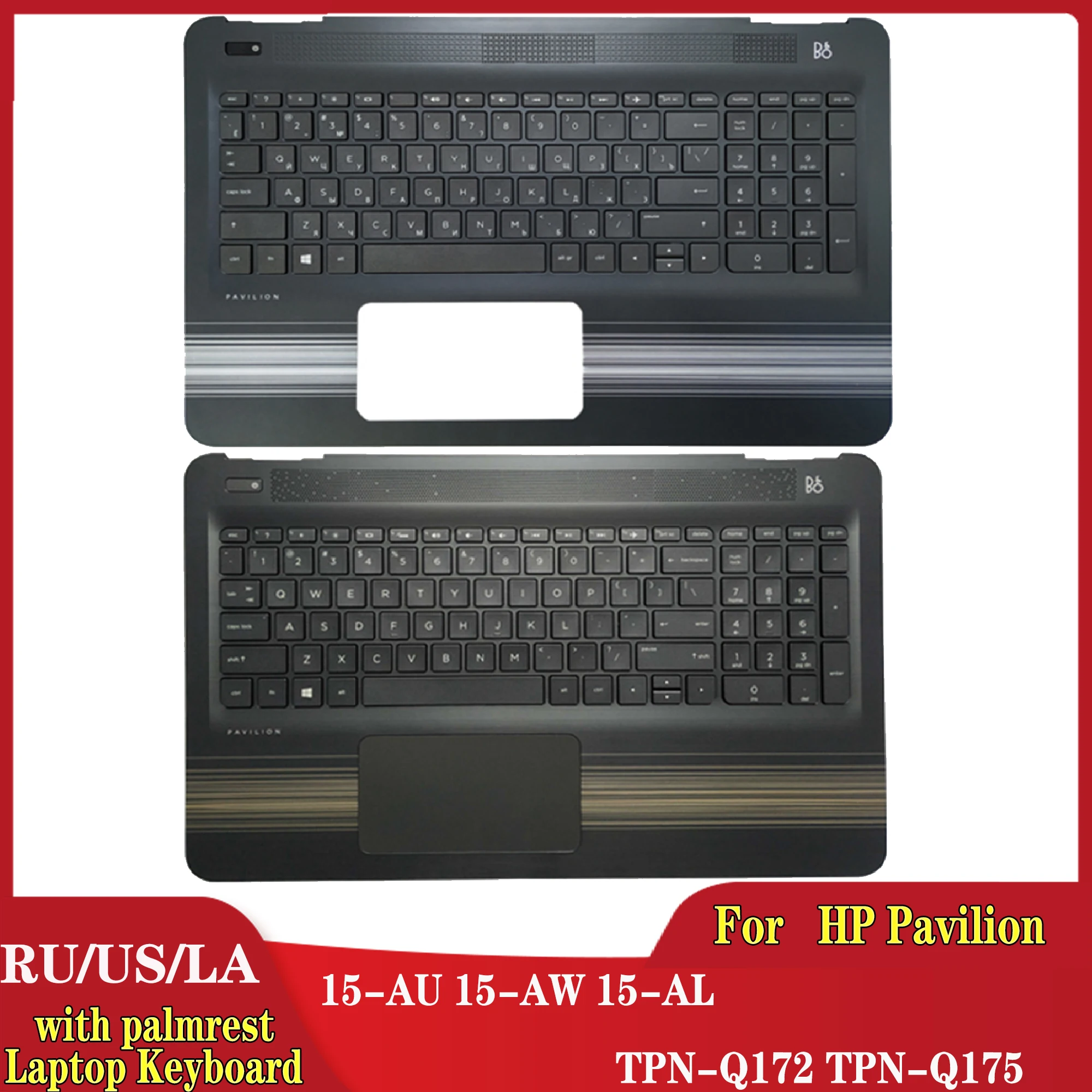 

NEW Russian/US/Latin for HP Pavilion 15-AU 15-AW 15-AL TPN-Q172 TPN-Q175 856040-001 with Palmrest upper cover case