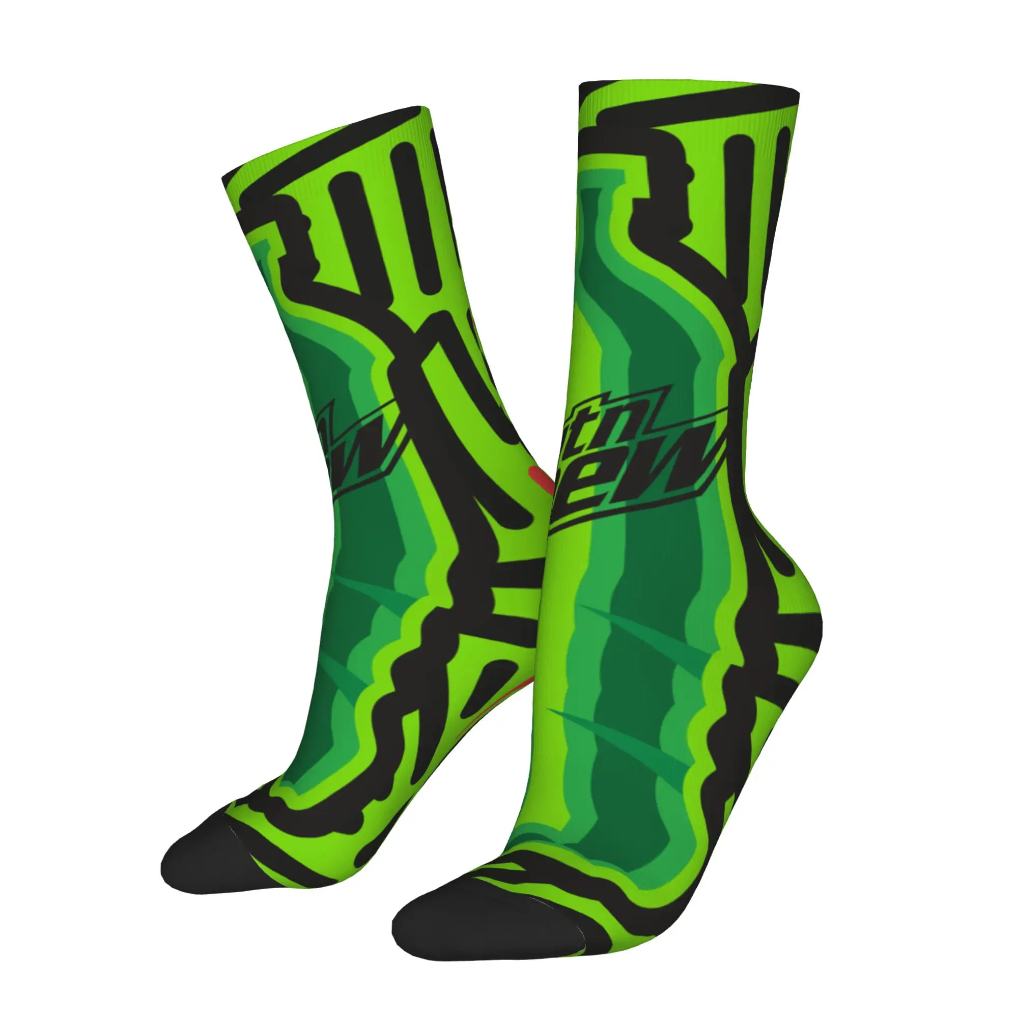 Calcetines divertidos para hombre con estampado de botella verde neón de Mountain Dew, calcetines informales para hombre