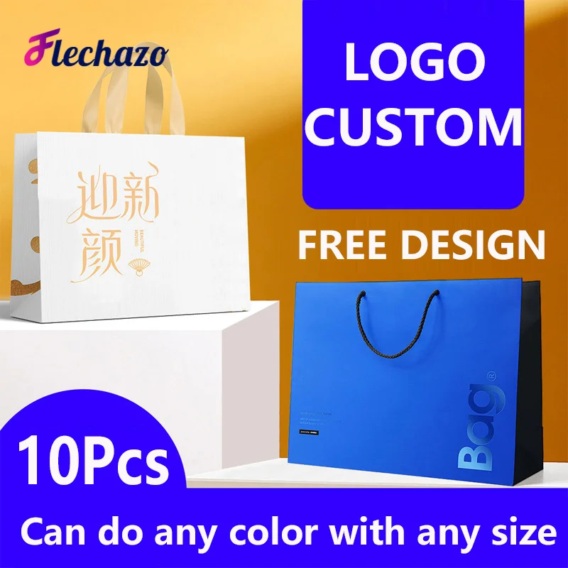 Luxury Paper Shopping Bags With Ribbon Handle Custom Your Own Logo Printed Gift Bag For Jewelry 10Pcs Present Packing Bags