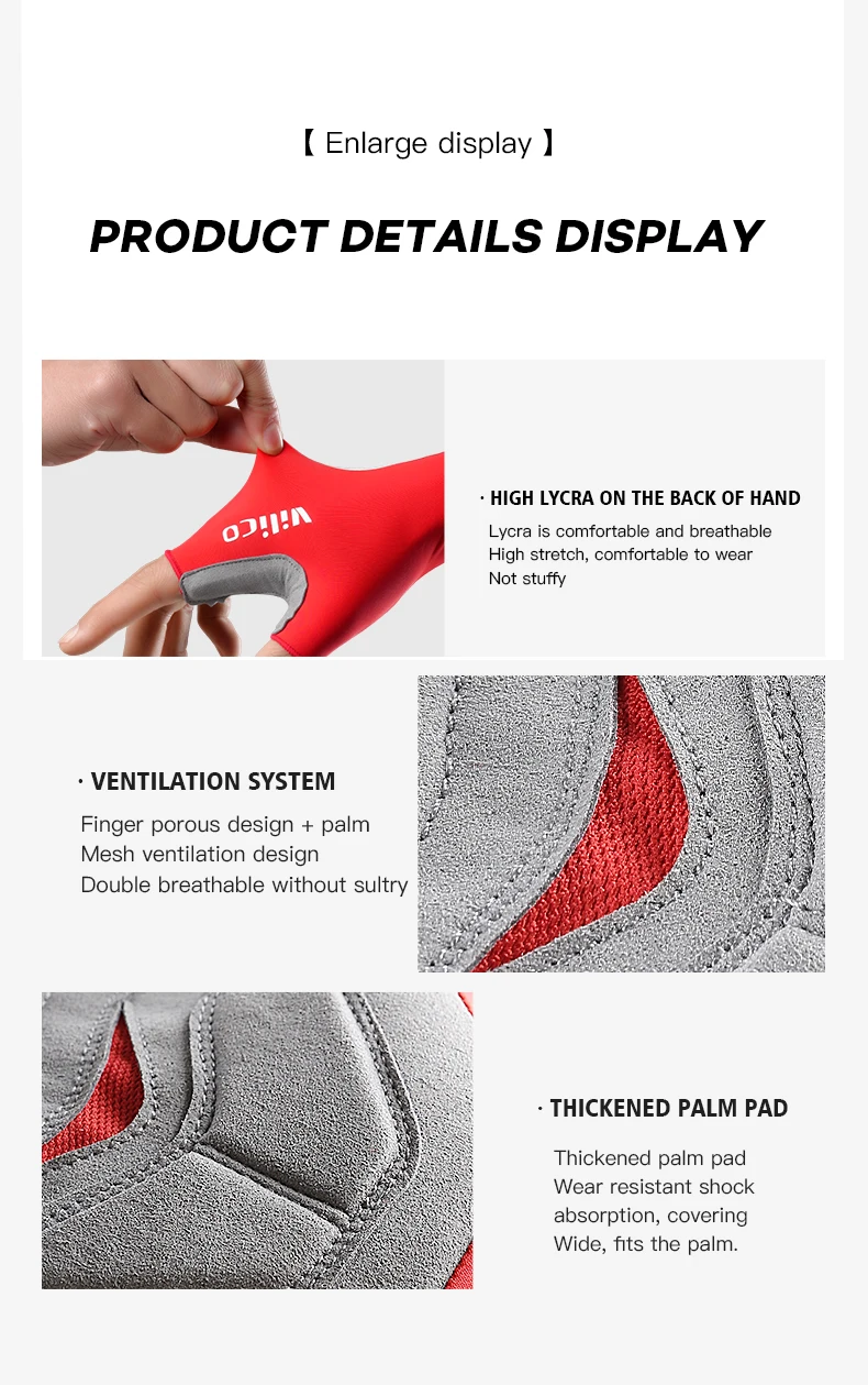 Halbfinger-Fahrradhandschuhe für Outdoor-Sportarten, rutschfeste Fitness- und Gewichtheberhandschuhe für Herren und Damen, halbfingerige Fahrradhandschuhe – Detail 11