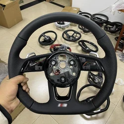 Leather flat bottom heated steering wheel for Audi A3 A4 A5 B9 semi-perforated heated sports steering wheel heated
