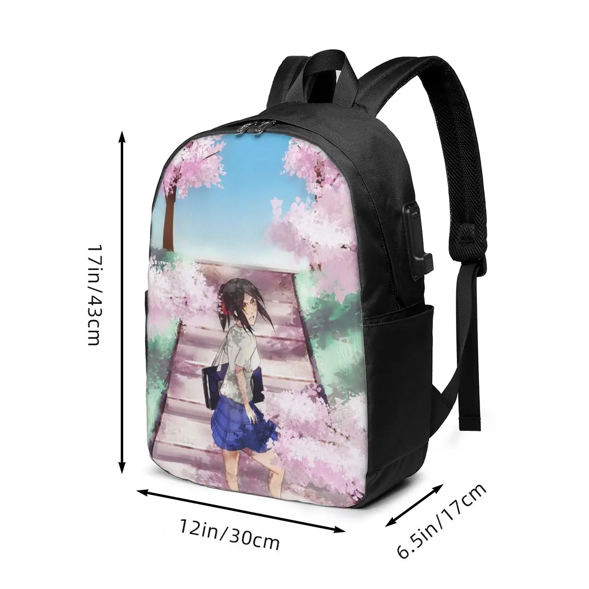 Girl Wear Uniform And Cherry Blossoms Backpack Travel Notebook Bag Computer College Student School Bag Laptop Shoulder Bags