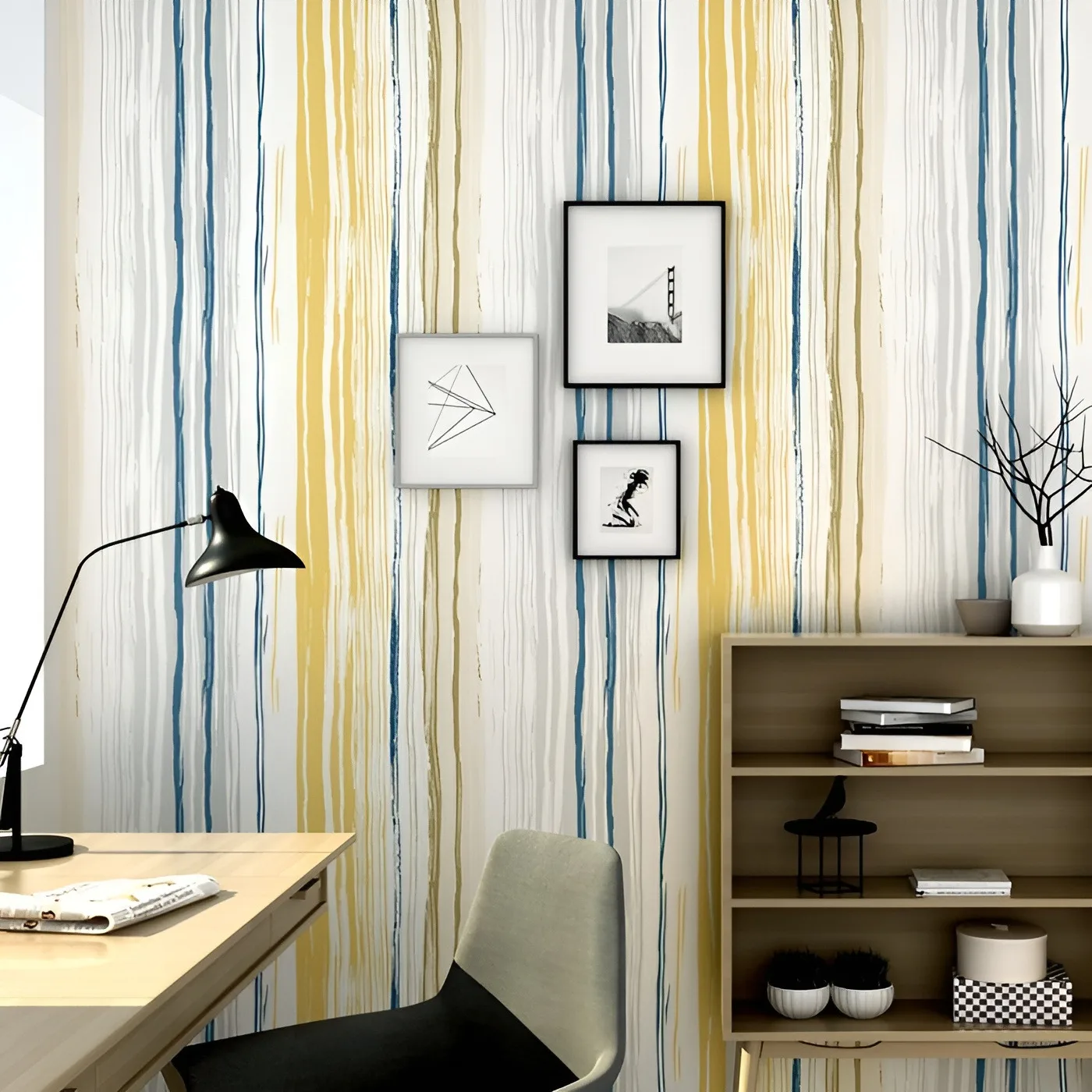 Yellow Stripes Peel and Stick Wallpaper Modern Mediterranean Self Adhesive Wall Paper Waterproof Contact Paper for Bedroom