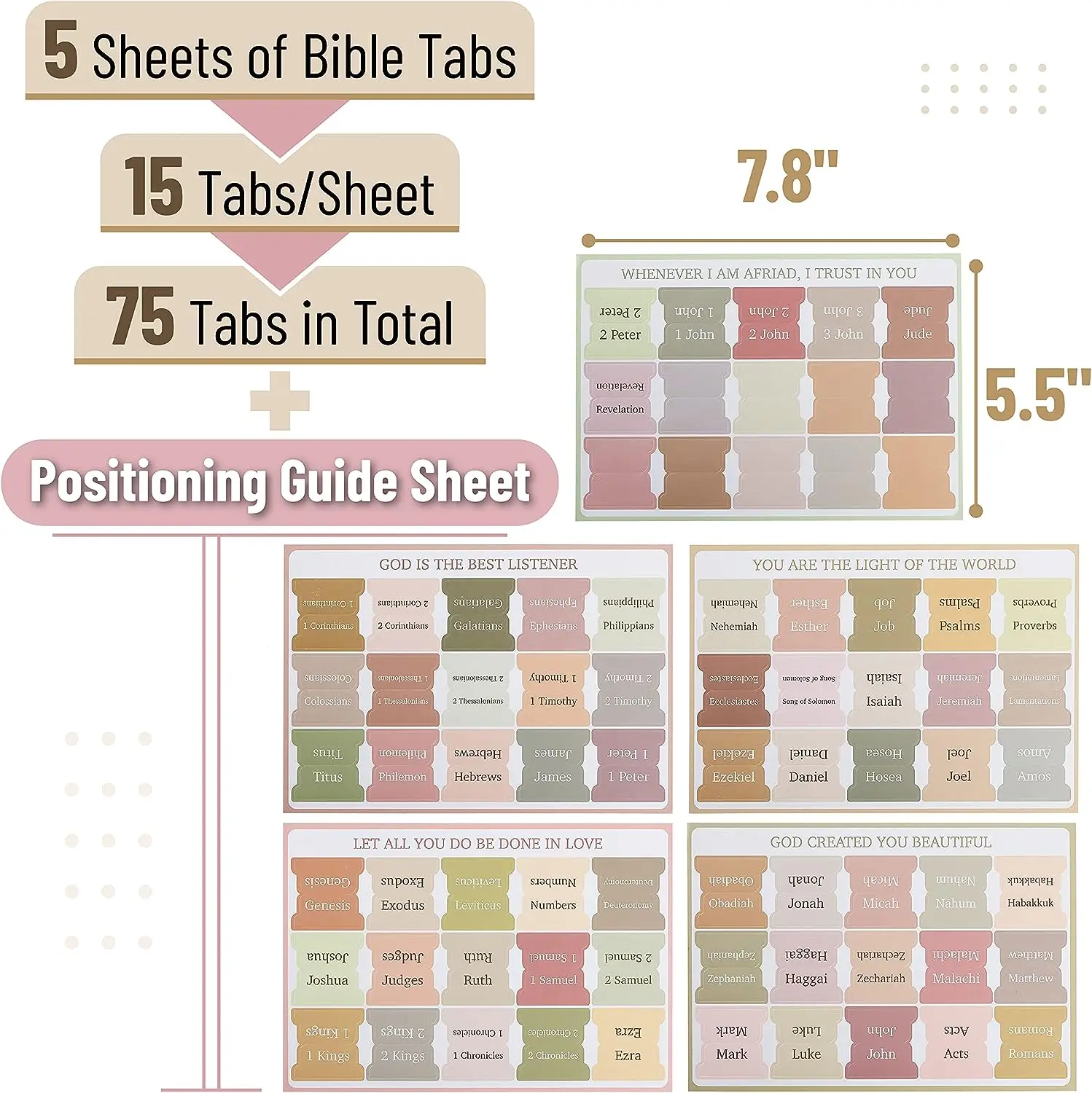 5 fogli di linguette del libro della bibbia etichette della bibbia laminate Tabs per donne e uomini indice della bibbia per lo studio leggi