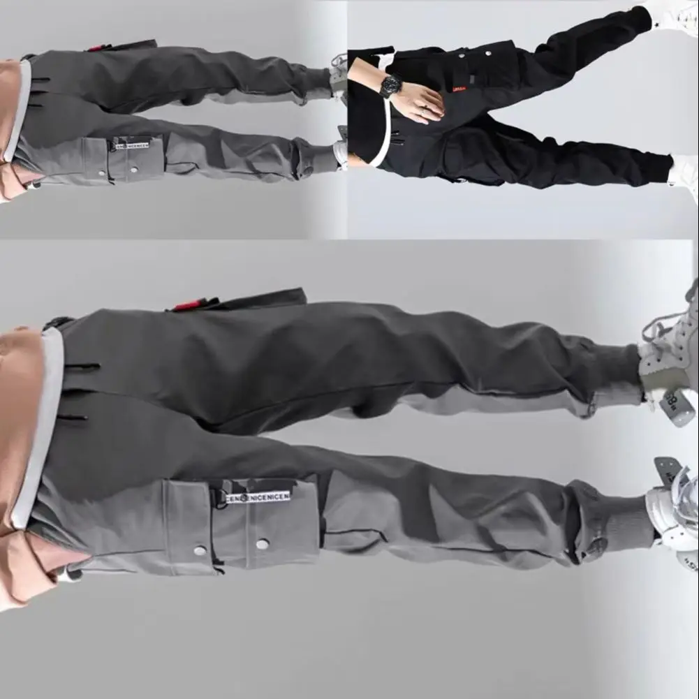 

Мужские брюки-карго с бретельками на шнурке, эластичная талия, мужские брюки-карго с несколькими клапанами и карманами, свободные повседневные рабочие брюки на открытом воздухе