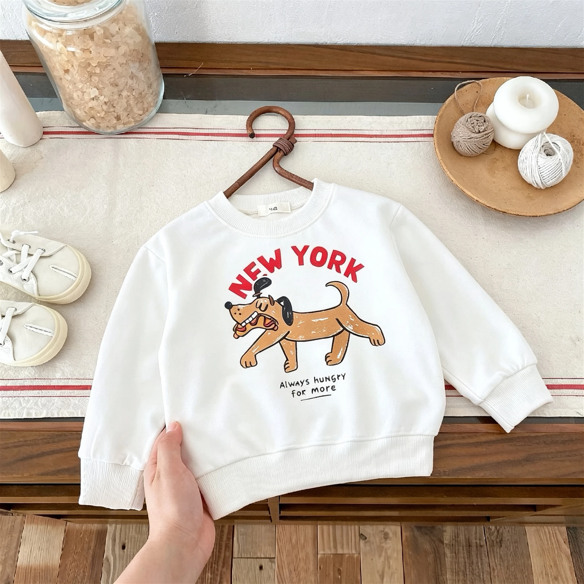 White Printed Sweatshirts For Children's Clothes Spring Autumn Fashion Casual Loose Long Sleeved Tops Round Collar Hoodies