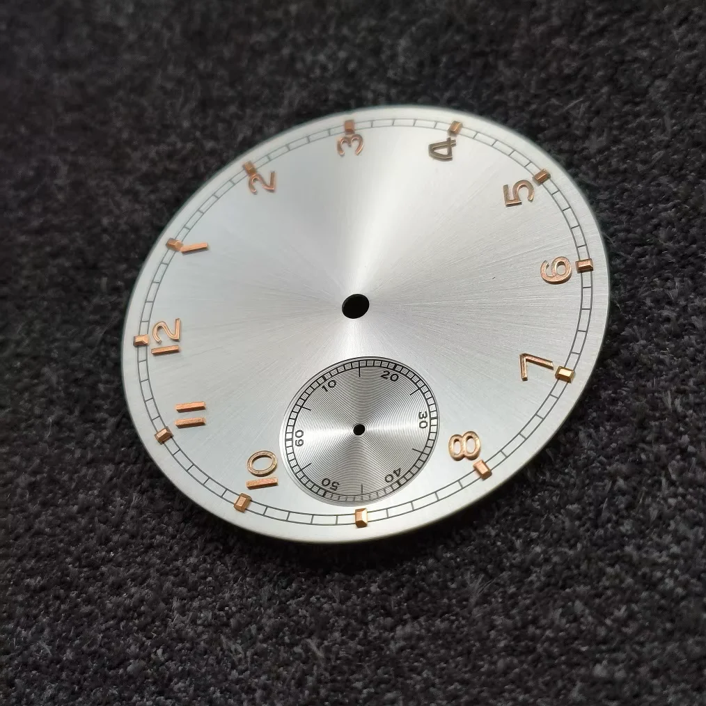 بدون شعار قرص الساعة قرص فضي رقم ذهبي وردي مناسب لحركة ST3600 ETA6497 قطر القرص 37 مللي متر سمك 0.4 مللي متر