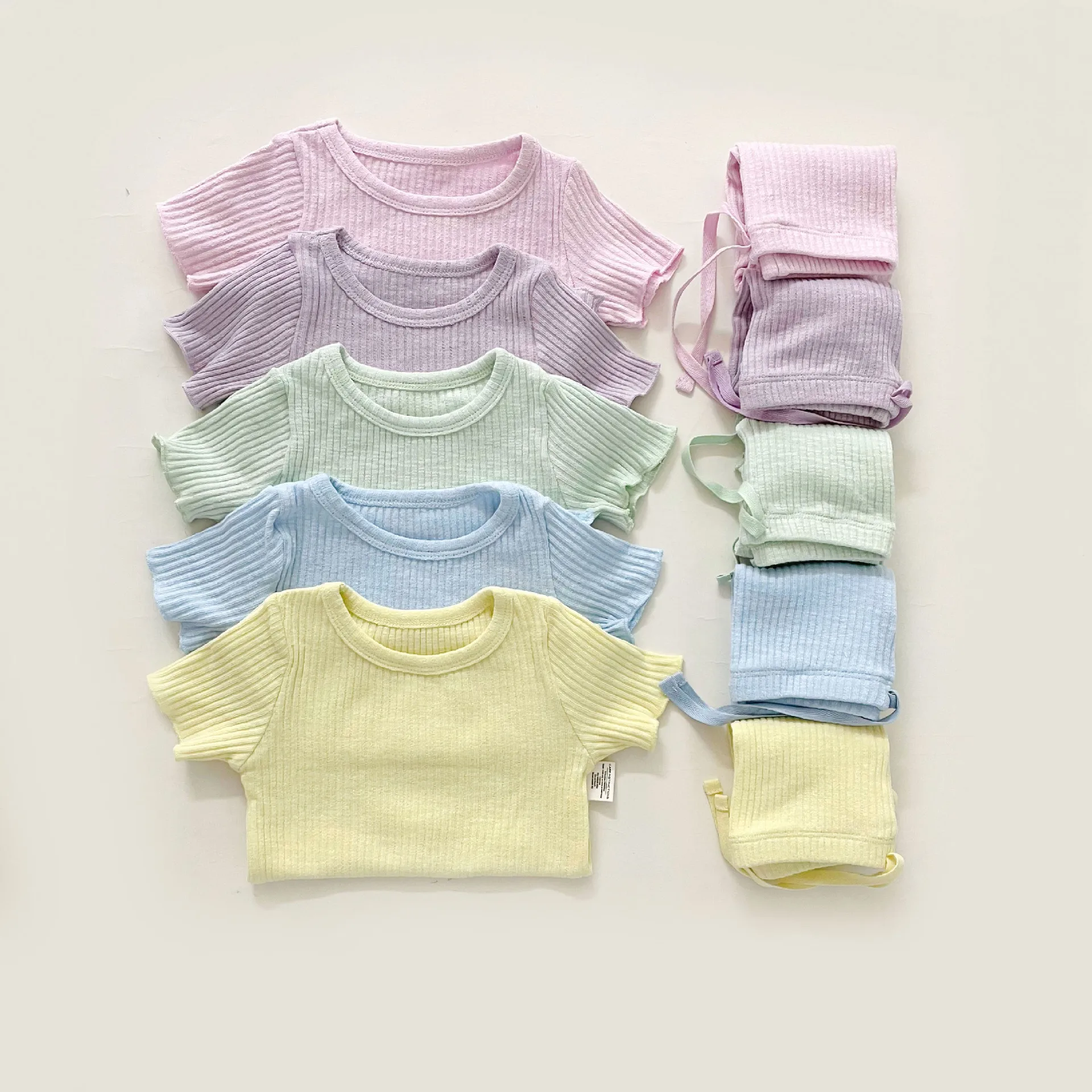 

2026 Summer New Children Short Sleeve Clothes Set Boys Home Wear Girls Cotton Shorts 2pcs Suit Cotton Kids Pajamas Outfits