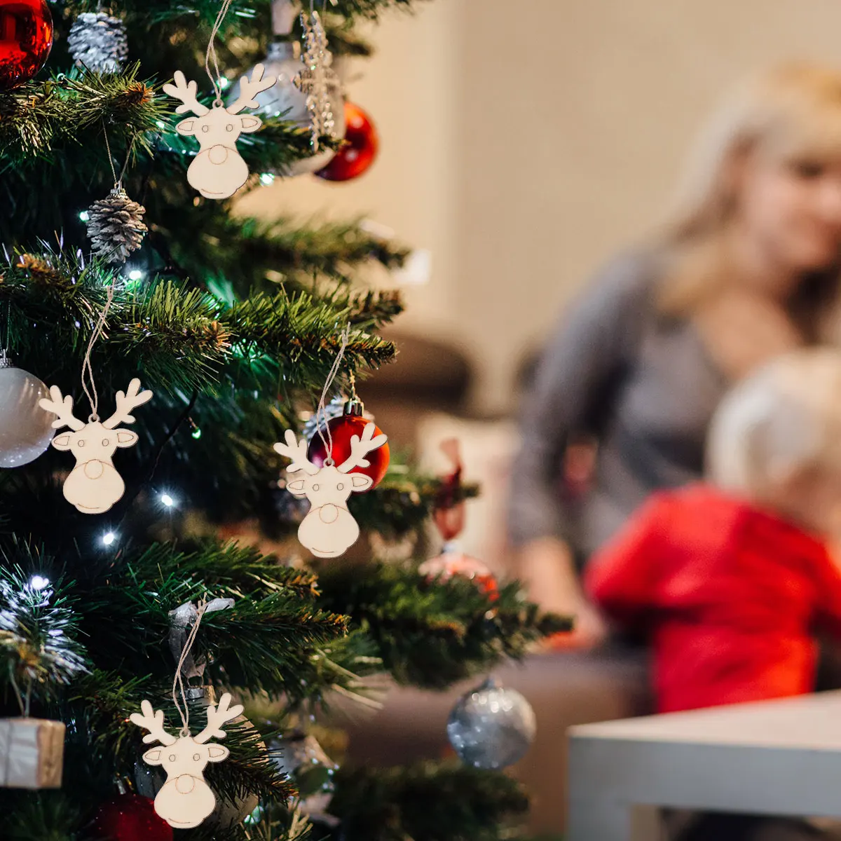 

10Pcs Christmas Wooden Hanging Pendant Reindeer Head Design for Home Garden Yard Tree Decoration Holiday Party Festive Supplies