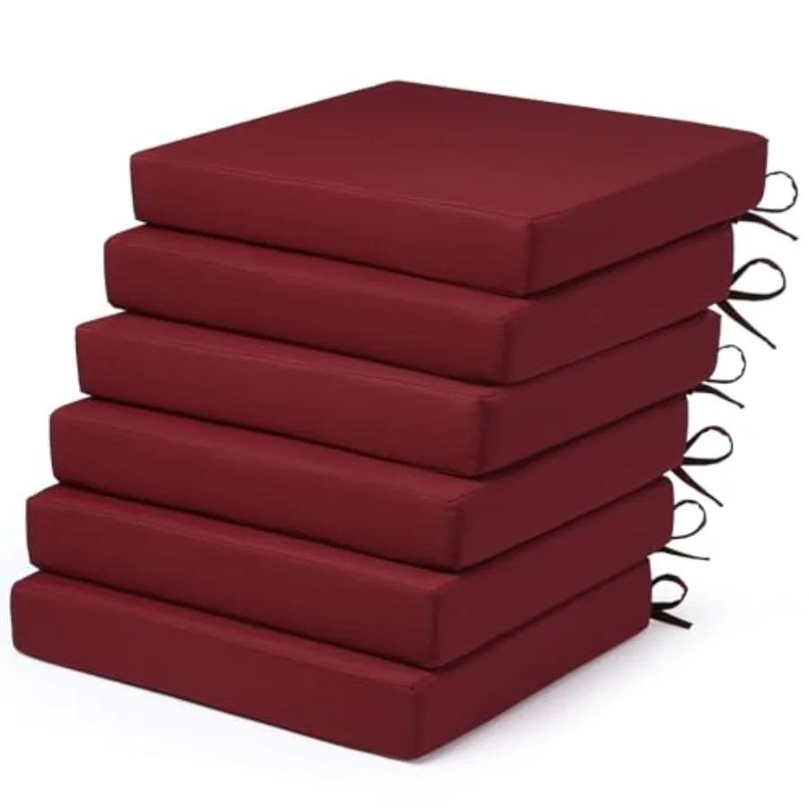 

Outdoor Chair Cushions Set of 6 Fade Water Resistant, Patio Furniture Cushions with Non-Slip Ties, Square Cushions for Outdoor