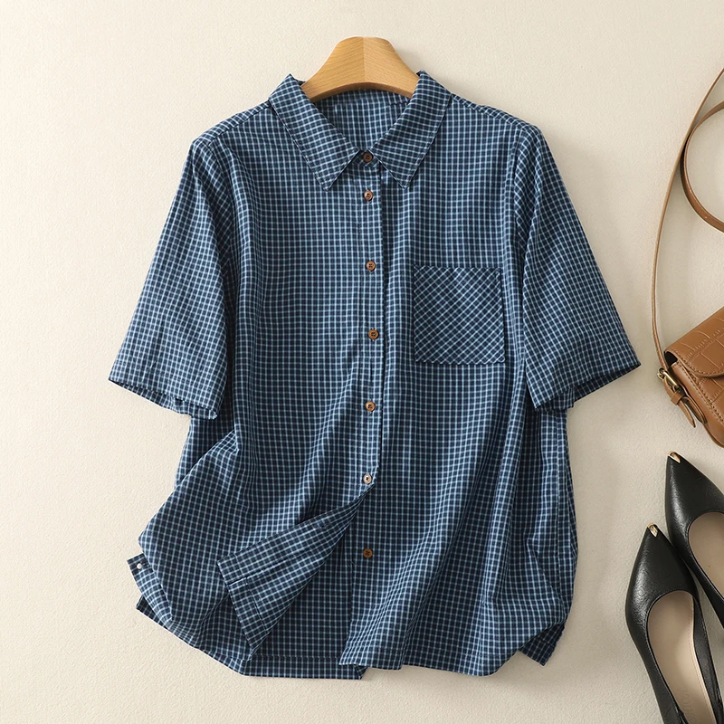 

Женский летний тонкий повседневный топ в клетку в стиле ретро с отложным воротником, свободный крой, ор Све, кардиган на пуговицах