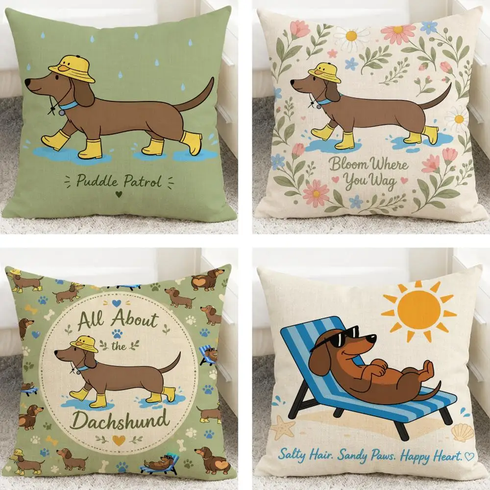 Character Sausage Dog Cushion Cover Cushion Covers Natural Linen Breathable Sofa Bedroom Decor Pillowcase