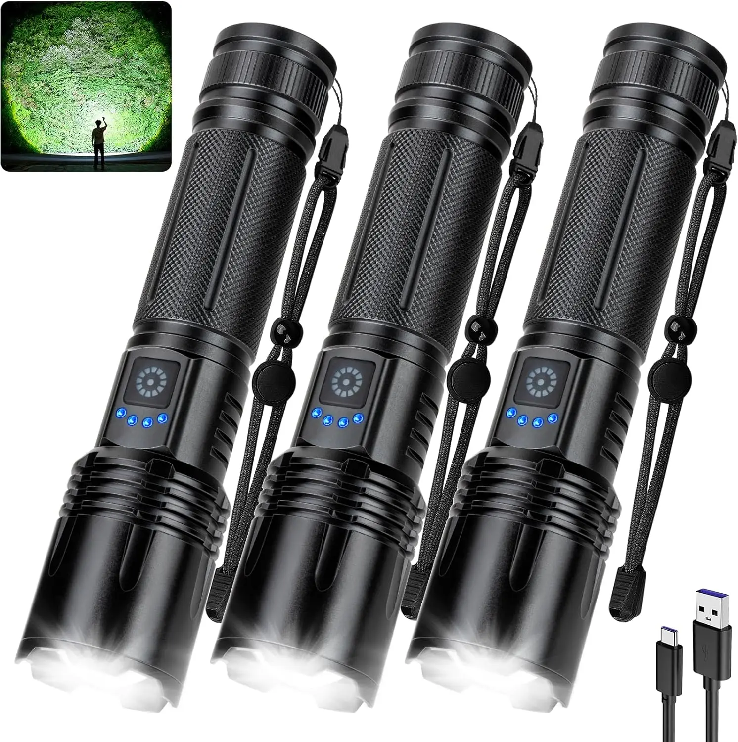 

Rechargeable 99,000 Lumen Flashlight 3-Pack with 5 Modes, Waterproof LED for Camping & Outdoor