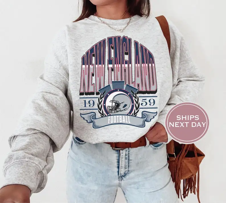 New England Football Sweatshirt, Vintage Crewneck, Retro New England Hoody, New England Varsity Football Gift Man and Woman