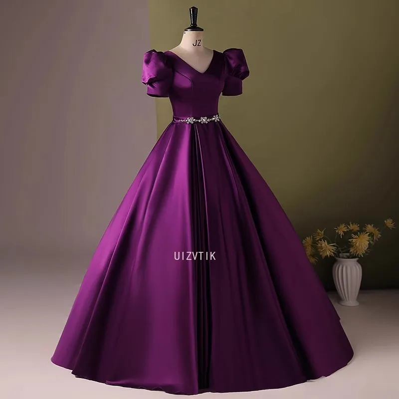 Roxo mangas curtas vestidos de baile feminino quinceanera vestidos de 15 anos xv vintage cetim princesa festa noite personalizado